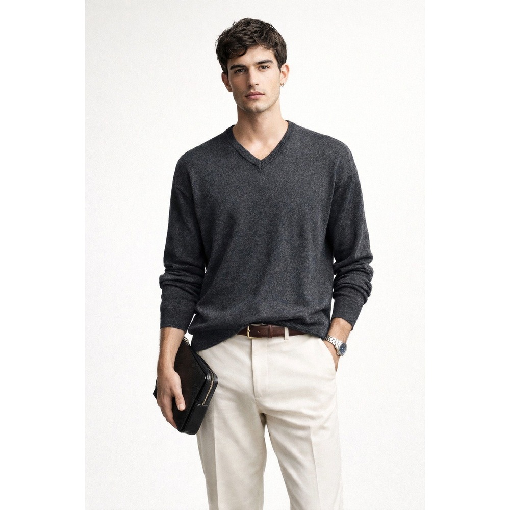 VALENTINO‎ 100% Merino Wool Sweater Men's Gray V Logo Made in Italy Crew Neck